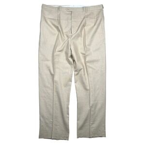 Trust Mens Tan Beige Linen Blend Pleated Dress Pants Size 44x32 Straight Leg